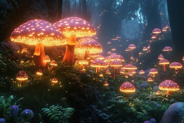 glowing mushrooms, fantasy forest