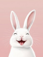 Obraz premium Cute animal pet rabbit or bunny white color smiling and laughing isolated with copy space for easter background, rabbit, animal, pet, cute, fur, ear, mammal, background