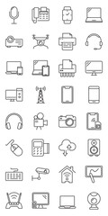 Devices set of web icons in line style. Electronic devices and gadgets icons for web and mobile app. Smart devices, technology, computer monitor, smartphone, tablet