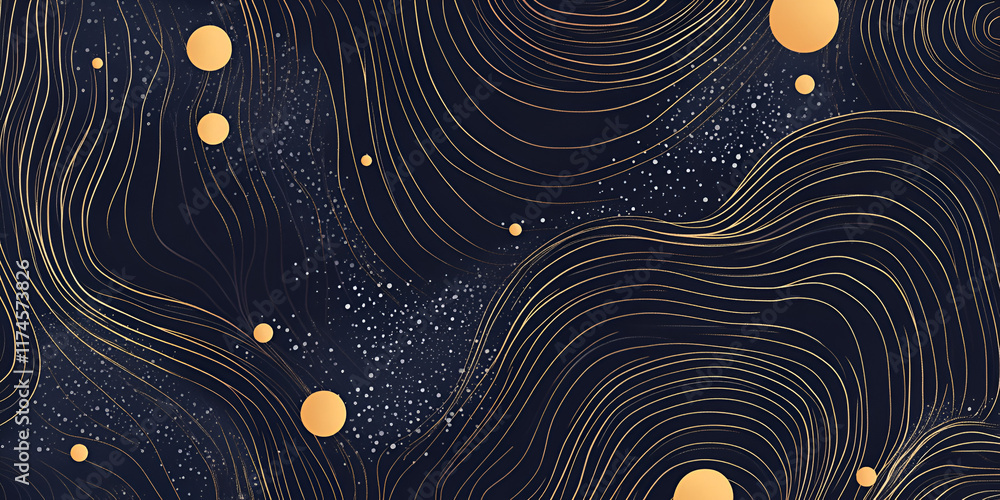Canvas Prints abstract gold and navy blue swirls: a mesmerizing abstract design with swirling gold lines on a deep