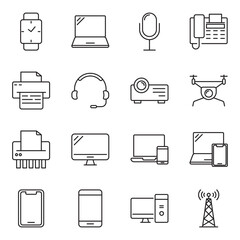 Devices set of web icons in line style. Electronic devices and gadgets icons for web and mobile app. Smart devices, technology, computer monitor, smartphone, tablet, laptop