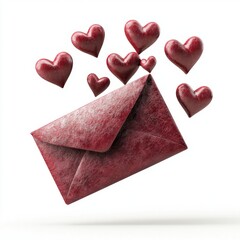 Red Envelope with Floating Hearts Symbolizing Love and Affection for Romantic Communication and Messages