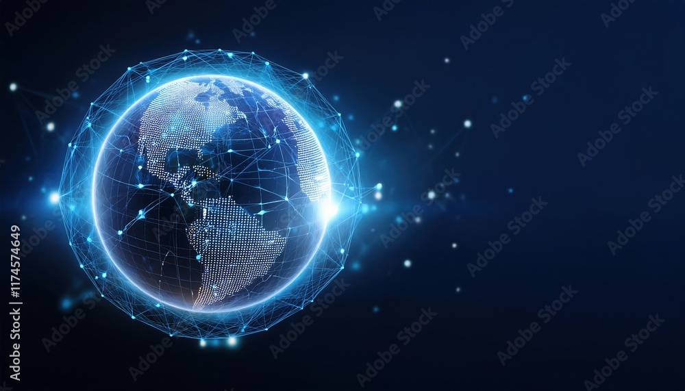 Poster intricate globe showcasing a network of interconnected lines and dots symbolizing global connectivit