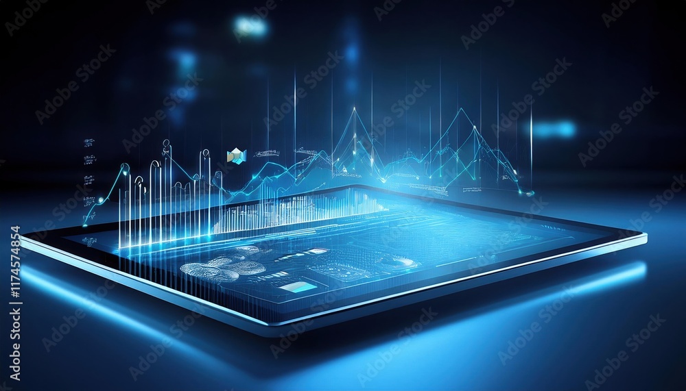 Poster modern tablet displaying interactive digital interface with vibrant graphics and user-friendly desig