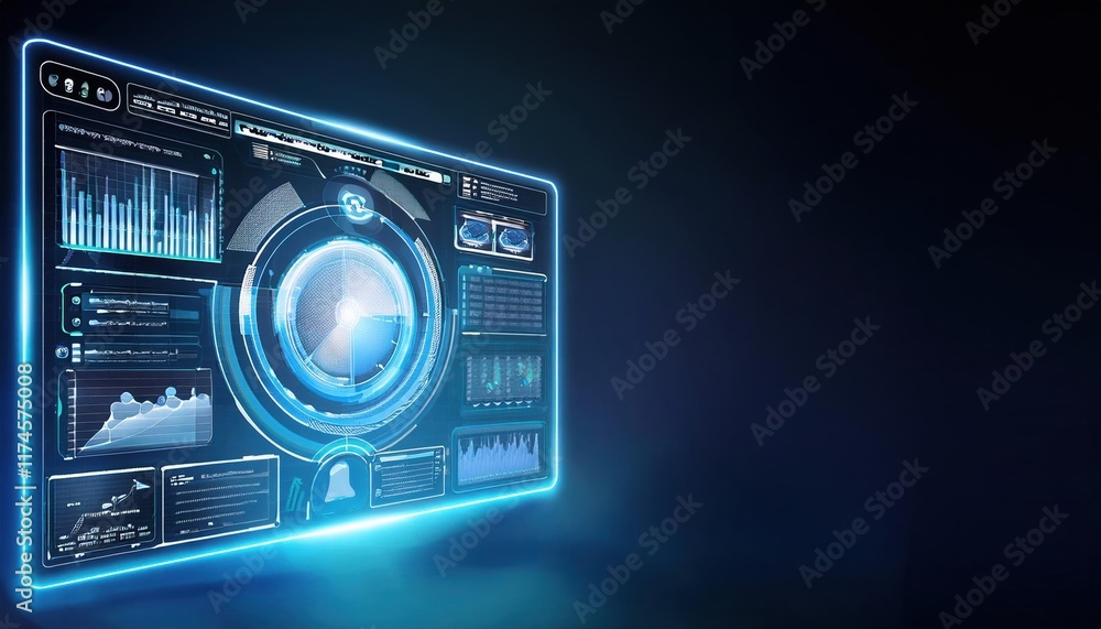 Poster illuminated laptop with soft blue light creating a calm and modern workspace atmosphere ideal for cr