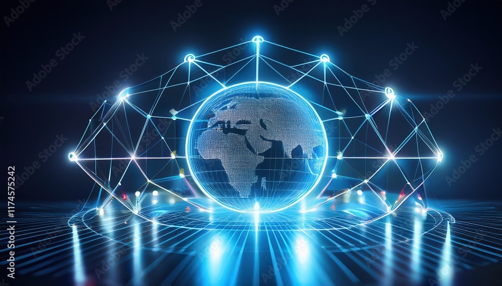 Poster a glowing globe surrounded by a web of interconnected lines representing globalization and connectiv