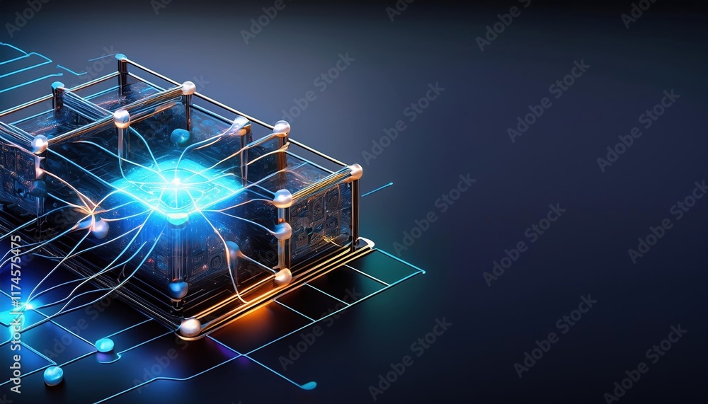 Poster futuristic computer processor emitting striking blue light symbolizing technological innovation and 