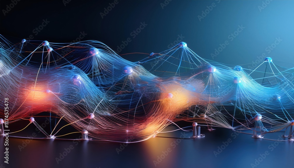 Poster intricate network of connected wires forming a complex web of technology highlighting modern connect