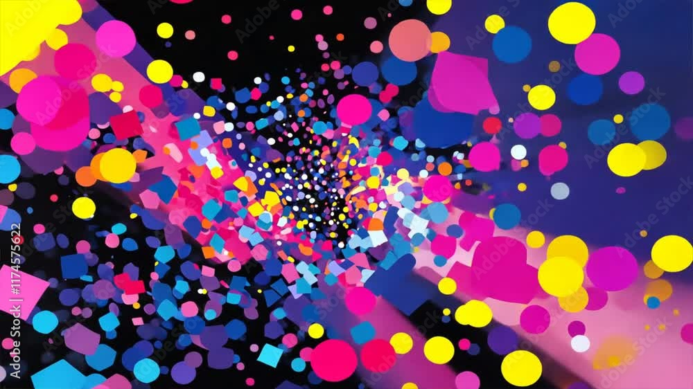 Poster vibrant abstract design colorful geometric shapes and dynamic patterns of circles and squares creati