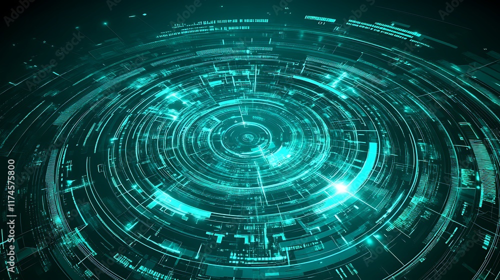 Poster abstract teal circular technological data visualization