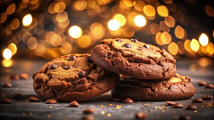 Fototapeta premium Delicious Homemade Chocolate Cookies Close-up with Bokeh Background - Quick & Easy Snack