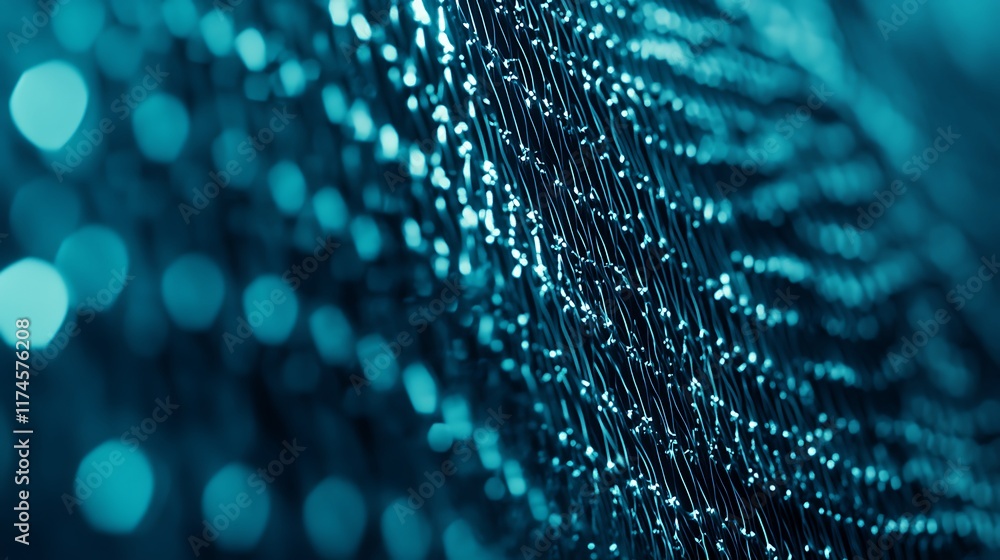 Poster abstract teal network lines and bokeh lights