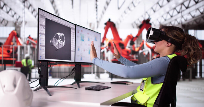 Virtual Reality Headset And Industrial Car Factory
