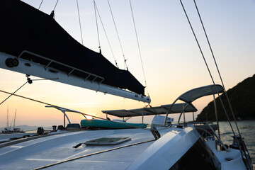 The various components view of yachts sailing on the sea. yacht sailing on the sea during sunset. 