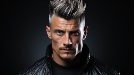 Fototapeta premium Intense Gaze: A Striking Portrait of a Man with Gray Hair