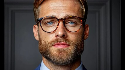 Confident Man in Glasses: Portrait of a handsome man with a beard wearing round tortoiseshell glasses. Stylish and sophisticated look. - Powered by Adobe