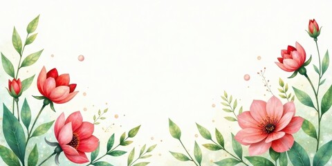 Elegant Floral Frame with Delicate Blooms and Lush Greenery for Wedding Invitations or Festive Announcements