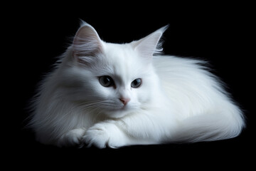 Obraz premium White Turkish Angora Cat on Black Background