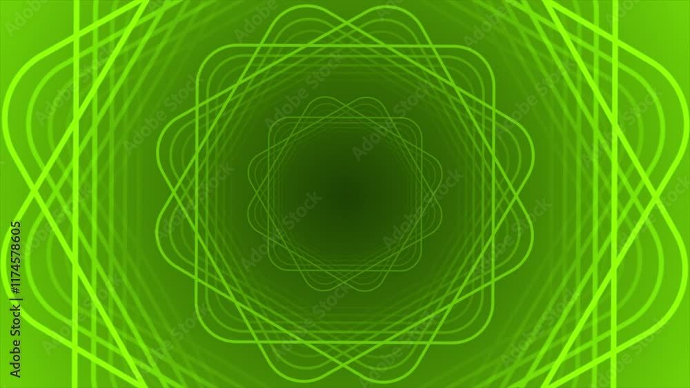 Aufkleber lime green color rotating multiple square shape lines forming floral pattern with 3d tunnel modern d