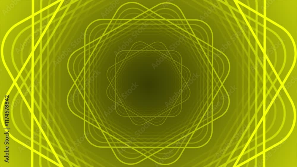 Aufkleber yellow color rotating multiple square shape lines forming floral pattern with 3d tunnel modern desig