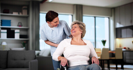 Naklejka premium Smiling Caregiver Helping Older Patient