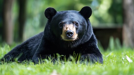 Obraz premium Majestic Black Bear in Lush Green Meadow