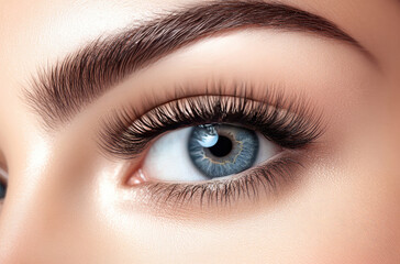 Obraz premium Close-up View of a Blue Female Eye Highlighting Eyelashes and Detail in Natural Light Setting