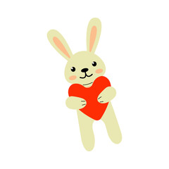Cute bunny holding a red heart expresses love and joy during springtime festivities