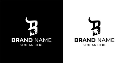 Creative Letter B Logo with Bison, Illustration, Design Inspiration, Vector, Icon
