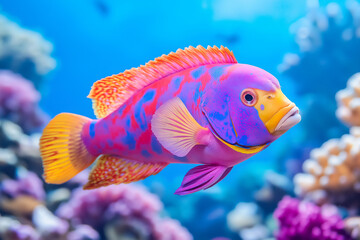 Obraz premium Colorful fish swimming in coral reef aquarium