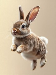 Obraz premium Studio portrait of cute rabbit isolated on transparent png background, happy bunny running on floor, adorable fluffy rabbit that sniffing.