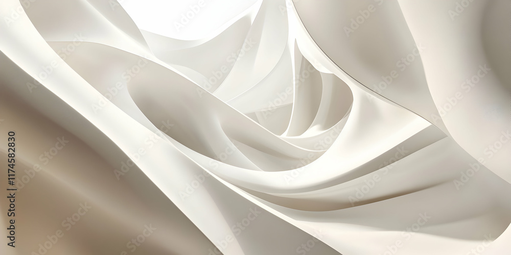 Poster abstract white fabric swirls: a serene and ethereal close-up of white fabric flowing and twisting, c