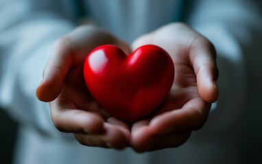 Fototapeta premium A compassionate doctor holding a red heart