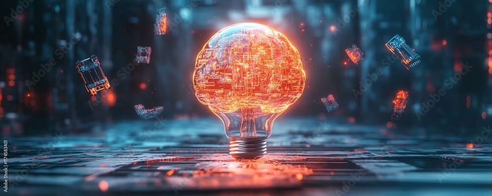 Aufkleber a futuristic light bulb with a brainshaped data network