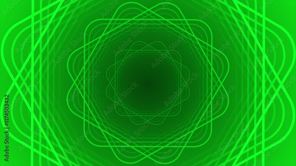 Aufkleber green color rotating multiple square shape lines forming floral pattern with 3d tunnel modern design