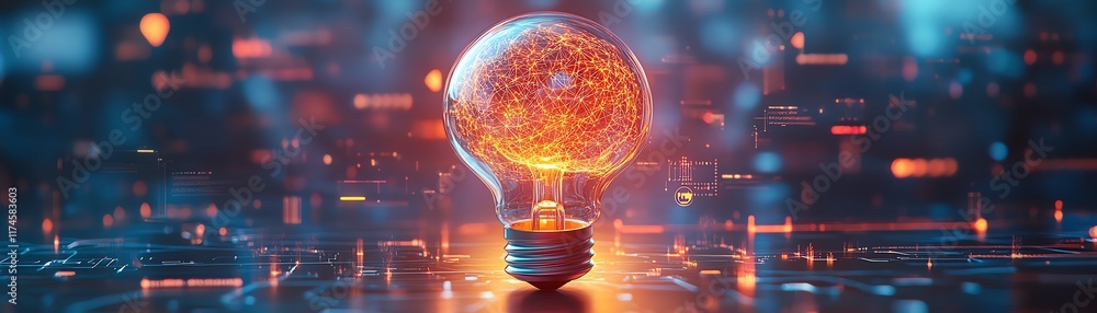 Aufkleber a glowing light bulb with a brainshaped data network inside