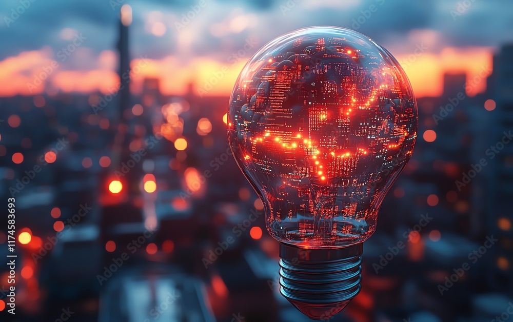Poster a glowing light bulb with brain data visualized inside