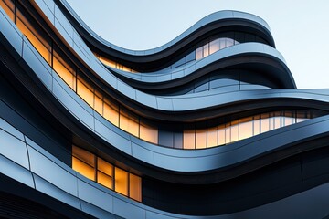 Obraz premium A building exterior with soft undulating curves and contrasting dark and light materials