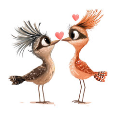 Obraz premium Cute Illustration of Two Birds in Love with Hearts for Valentine's Day Celebration