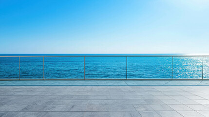 Obraz premium Modern Observation Deck Overlooking Tranquil Blue Ocean Under Clear Sky