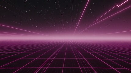 Pink Neon Grid Lines Across Starry Night Sky