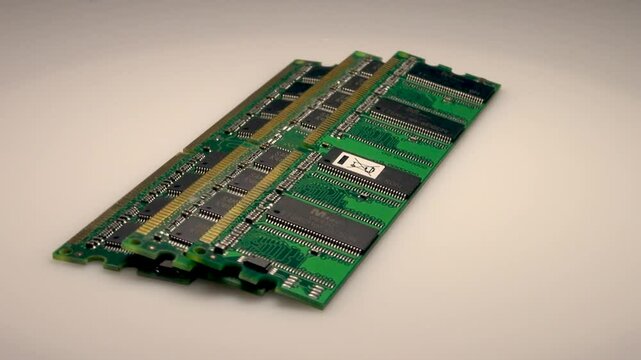 Electronic printed circuit board memory on white background