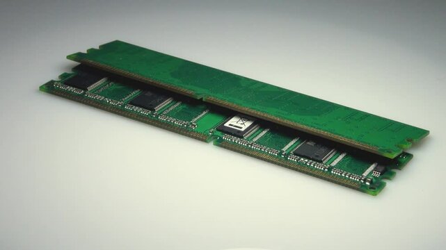 Electronic printed circuit board memory on white background