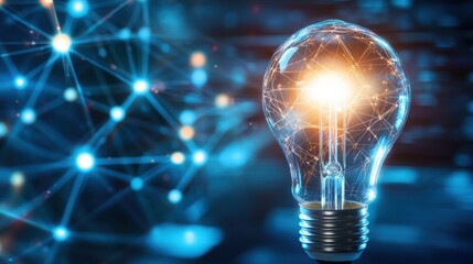 Lightbulb close up with futuristic background