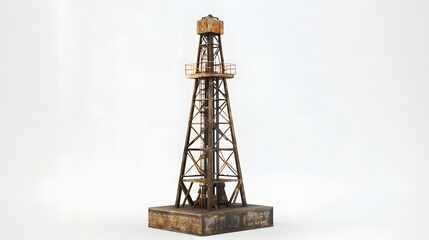 A 3D model of an oil derrick with a white background