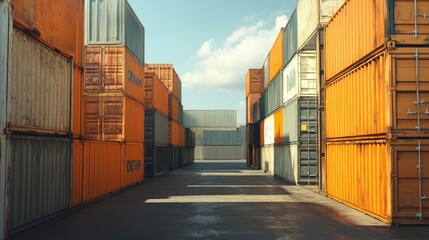 Fototapeta premium Containers in shipping yard, shipping port -