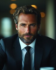 [job interview professionalism negotiation] Formal Business Professional in Contemplation against Luxurious Background