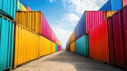 Fototapeta premium Containers in shipping yard, shipping port -