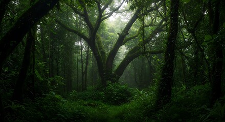 Fototapeta premium Deep tropical jungles of Southeast Asia in august ,Tropical rain forest 