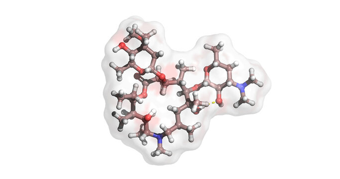  Azithromycin, broad‑spectrum macrolide antibiotic, 3D molecule 4K